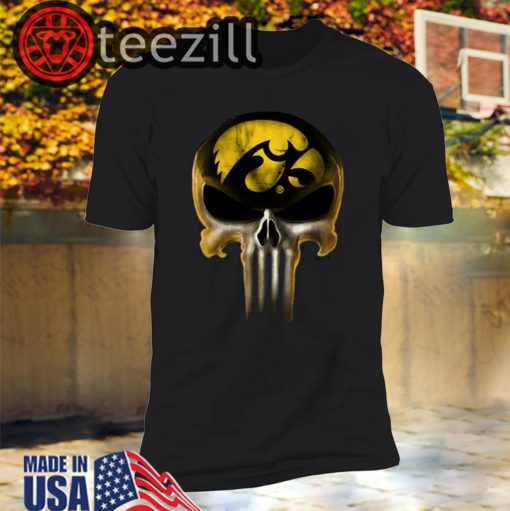 Skull Iowa Hawkeyes The Punisher Mashup NCAA Football Tshirt