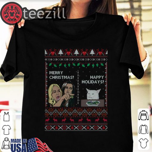 Top Yelling woman cat meme merry Christmas Shirt