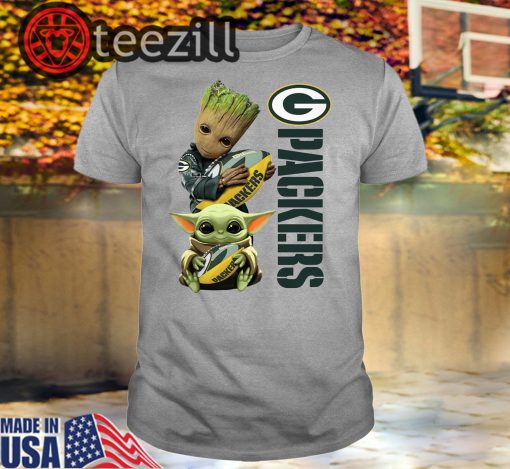 Baby Groot And Yoda Hug Green Bay Packers Shirt