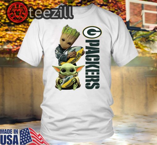 Baby Groot And Yoda Hug Green Bay Packers Shirts