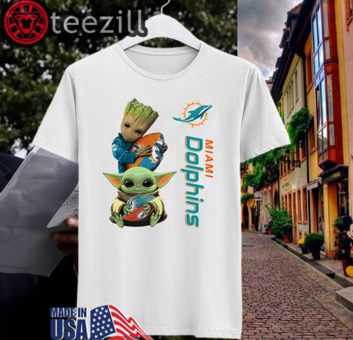 Baby Yoda And Groot Miami Dolphins Gift T-Shirt