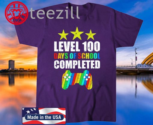 Level 100 days of school completed Shirt - 100 days of school T-shirt - videos game kids Gamer Tee
