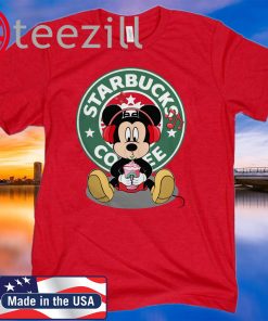 Mickey Listening To Music Drink Starbucks Coffee Tee Shirt