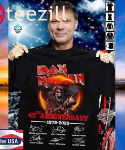Iron Maiden 45th Anniversary 1975-2020 Bruce Dickinson Dave Murray Adrian Smith Steve Harris Nicko Mcbrain Janick Gers TShirt