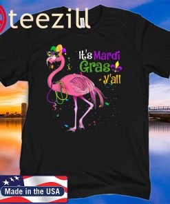 Mask & Beads-It's Mardi Gras Y'all Funny Flamingo Mardi Gras 2020 T-Shirt