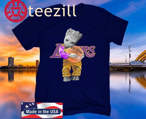 Men's Baby Groot Lakers Hug Kobe Bryant Basketball Signature Shirts