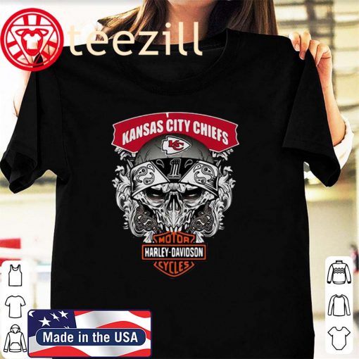Skull Kansas City Chiefs Harley Davidson Motor Cycles Tshirt