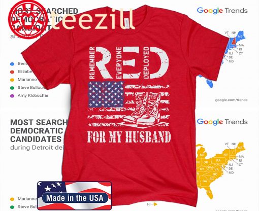 US RED Friday For My Deployed Husband Military Wife Soldier T-Shirt
