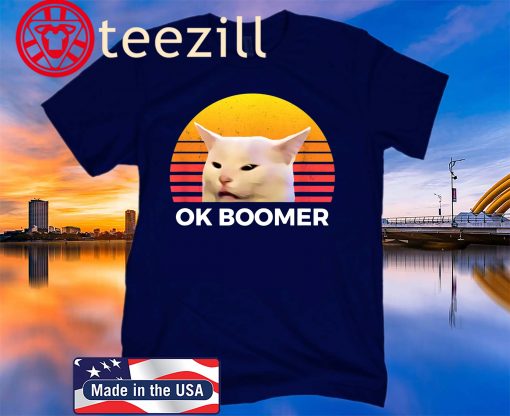 Woman Yelling At Table Dinner Funny Cat Ok Boomer T-Shirt