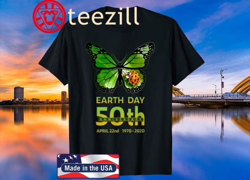 Earth Day 50th Anniversary Butterfly and Ladybug Silhouette Womens Shirt