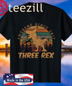 Kids Three Rex 3rd Birthday Gifts Third Dinosaur 3 Year Old T-Shirt