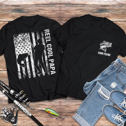 Reel Cool Papa Gone Fishin American Flag Father's Day Gift Ideas Fathers Day 2020 T-Shirt