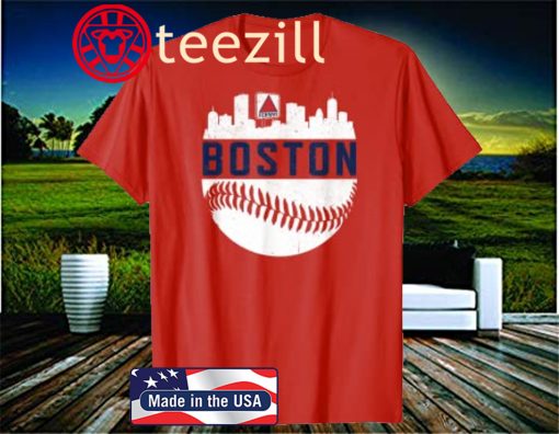 Boston Baseball Skyline Massachusetts Retro Fan Gift T-Shirt