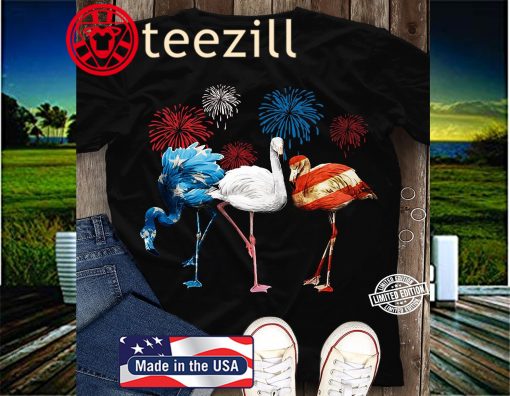 3 Flamingo Patriot American Flag 4th Of July Official T-Shirt