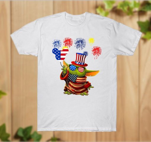 4th July Shirt, Baby Yoda Shirt, Patriotic shirt, Flag USA Unisex Cotton T-Shirt