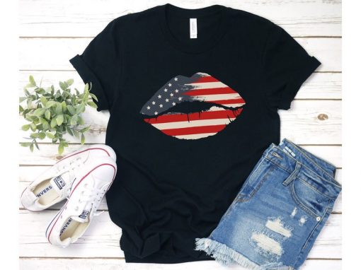 4th July Shirt, Patriotic Lips Sexy Shirt, USA Kiss Tee, Usa Shirt, American Flag Shirt, Independence Day, Fourth Of July Shirt, 4th Of July