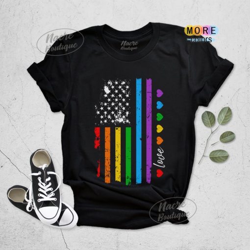 Gay Pride Shirt, Rainbow American Flag Shirt, LGBT Shirt, Lesbian Pride Shirt, LGBT Equality Shirt, Gay Lesbian LGBT Pride Outfit