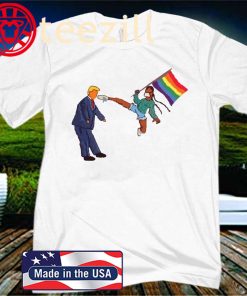 LGBT Black girl hold Pride flag kicking Trump in face 2020 shirt