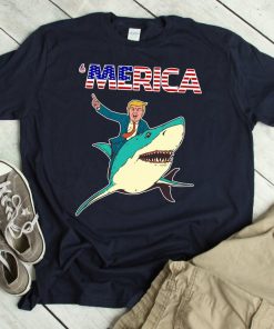 Trump Shark Shirt Funny Merica President Trump on Shark TShirt Patriotic Shark Trump TShirt Funny Trump Gift Trump Riding on Shark