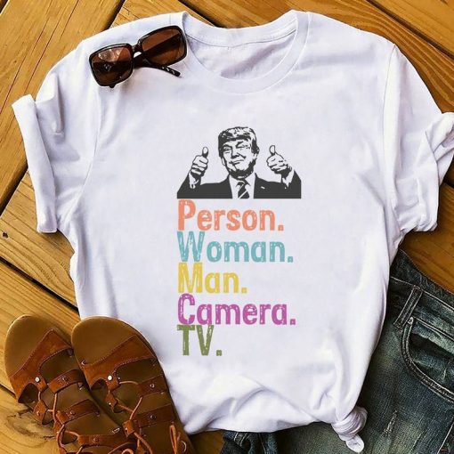 Person woman man camera tv t shirt - trump cognitive test - Donald Trump Cognitive Test Funny - Liberal Shirt