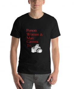 person woman man camera tv shirt,camera man shirt
