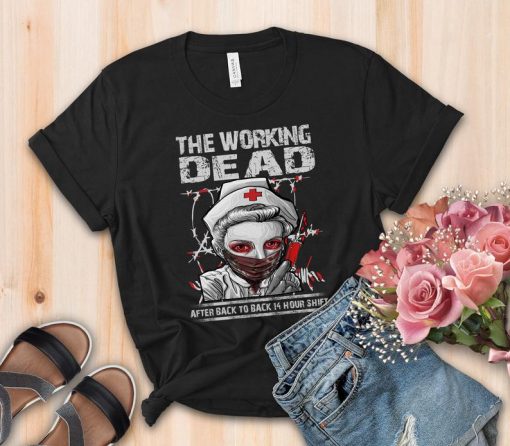 2020 Halloween Nurse T-Shirt, The Working Dead RN T-Shirt, Shirt For Women, Scoop Neck T-Shirt For woman, Funny Nursing T-Shirt