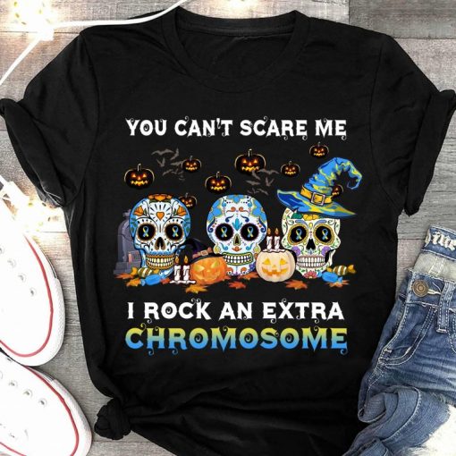 2020 Halloween Skull Tattoos witch you can’t scare me I rock an extra chromosome Tshirt