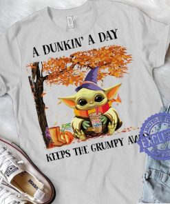 A Dunkin' A Day Keeps The Grumpy Away Halloween 2020 Baby Yoda T-Shirt