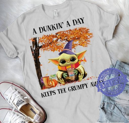 A Dunkin' A Day Keeps The Grumpy Away Halloween 2020 Baby Yoda T-Shirt