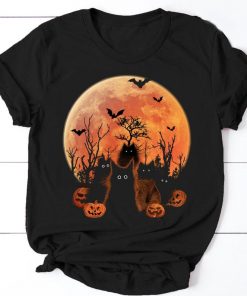 Black Cat Fluffy Cat Blood Moon Halloween T-shirt