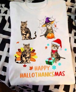 Cat Witch, Cat Chrismas Pumpkin autumn leaves happy hallothanksmas gift t-shirt