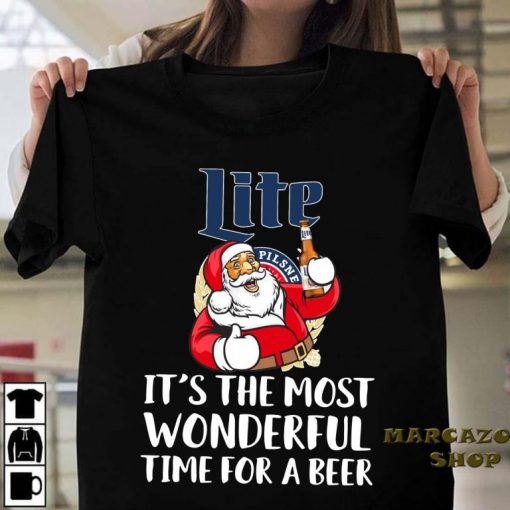 2020 Christmas Santa Claus Drink Lite Pilsner Beer It’s The Most Wonderful Time For A Beer Tee Shirt
