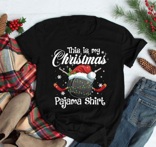 Christmas 2020 T-Shirt, Xmas Ice Hockey Santa T-Shirt, This Is My Christmas Pajamas T-Shirt, Christmas Ice Hockey Shirt