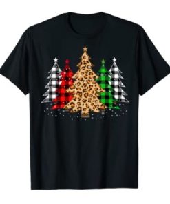 Christmas Trees with Buffalo Plaid & Leopard Print Xmas Shirt