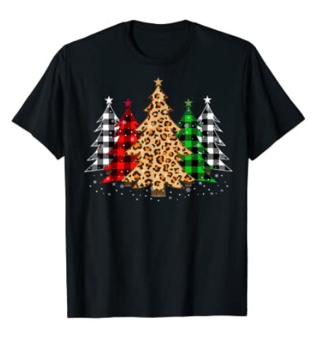 Christmas Trees with Buffalo Plaid & Leopard Print Xmas Shirt