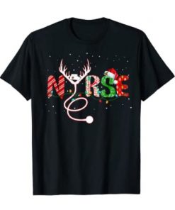 Nurse Christmas Tee Santa Hat Snow Stethoscope Reindeer Tee Shirt
