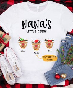 Personalized Nana's Little Deers T-Shirt, Customized Grandkid Name, Christmas Deers, Gift For Nana, Chistmas Gift