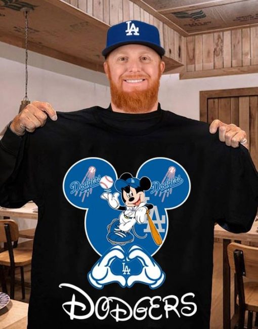 Disney Mickey Mouse Loves Los Angeles Dodgers Heart Tee Shirt
