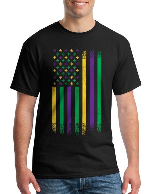 Mardi Gras American Flag - Men's Short Sleeve Tee Shirt