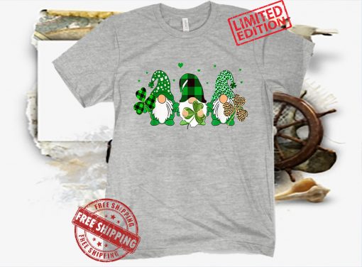 Three Gnomes Holding Shamrock St Patrick's Day Shirt