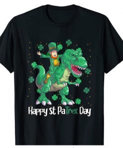 Dino St Patricks Day Shirt Kids Toddler Boys Leprechaun