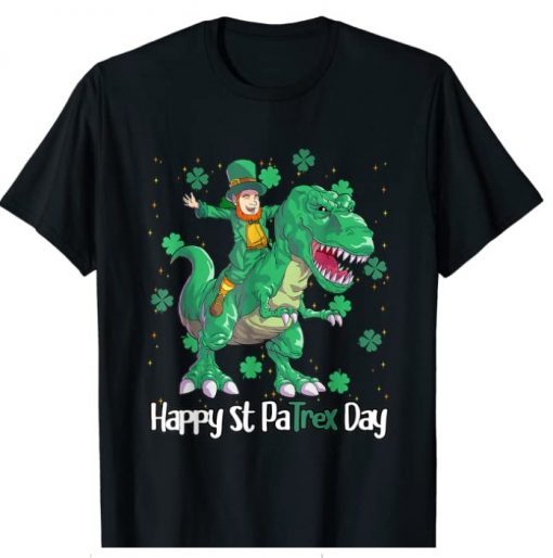 Dino St Patricks Day Shirt Kids Toddler Boys Leprechaun