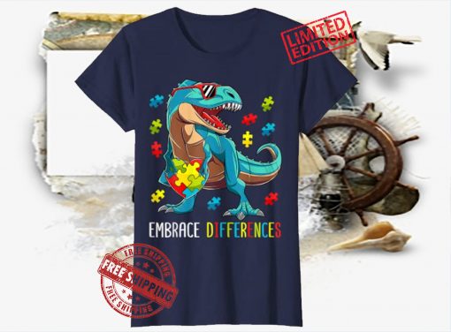 Dinosaur Puzzle Piece Autism Awareness Official T-Shirt