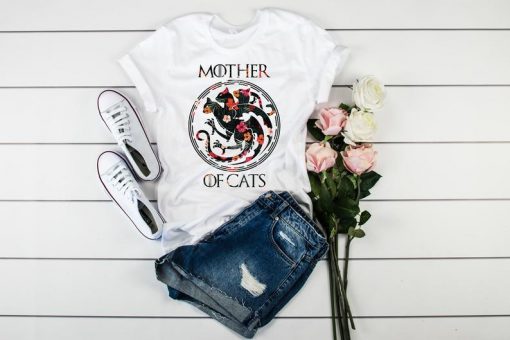 Mother Of Cats Shirt Floral GOT TShirt Funny Mother's Day Gift Ideas House Targaryen Shirt Mother of Dragons Game of Thrones
