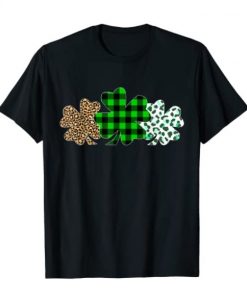 Three Heart Shamrocks Leopard Plaid St Patrick's Day Tee Shirt