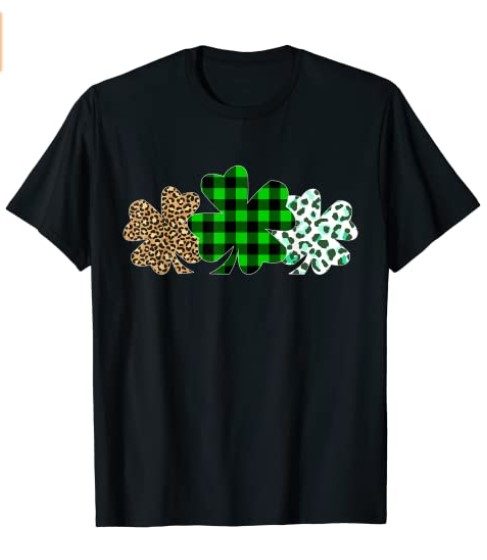 Three Heart Shamrocks Leopard Plaid St Patrick's Day Tee Shirt