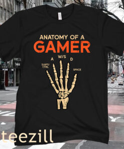 Anatomy Of A Gamer Skeleton Hand Funny Halloween Men Boys Kids Teens T-Shirt