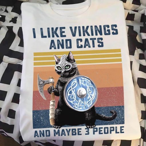 Cat I like vikings and cats and maybe 3 people vintage classic t-shirt