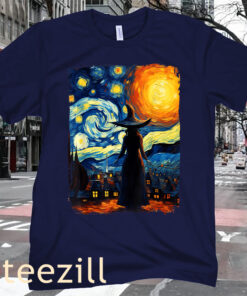 Halloween Starry Night Van Gogh Aesthetic Painting Unisex Gift Halloween Tee Shirt