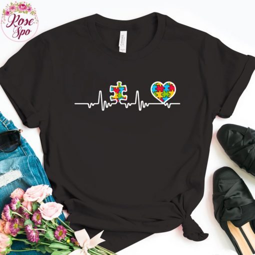 Love Jigsaw Puzzle Heartbeat Autism Shirt, Autism TShirt, Jigsaw Puzzle, Mothers Day Gift, Fathers Day Gift 2021